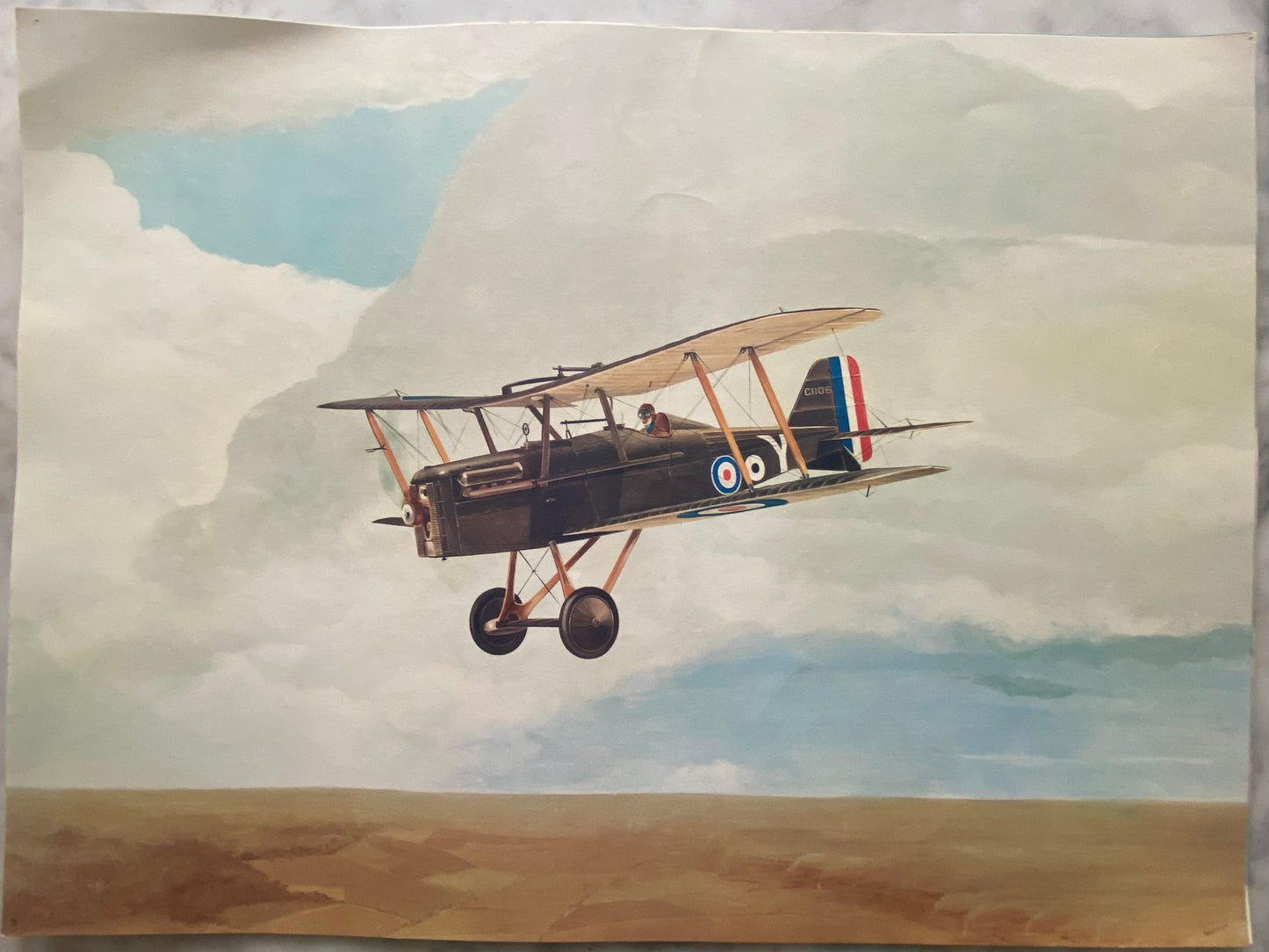 Alternate view of Vintage Aviation Art Print of Historical Biplane in Flight over Clouds (File: F10IMG_1702.JPG)