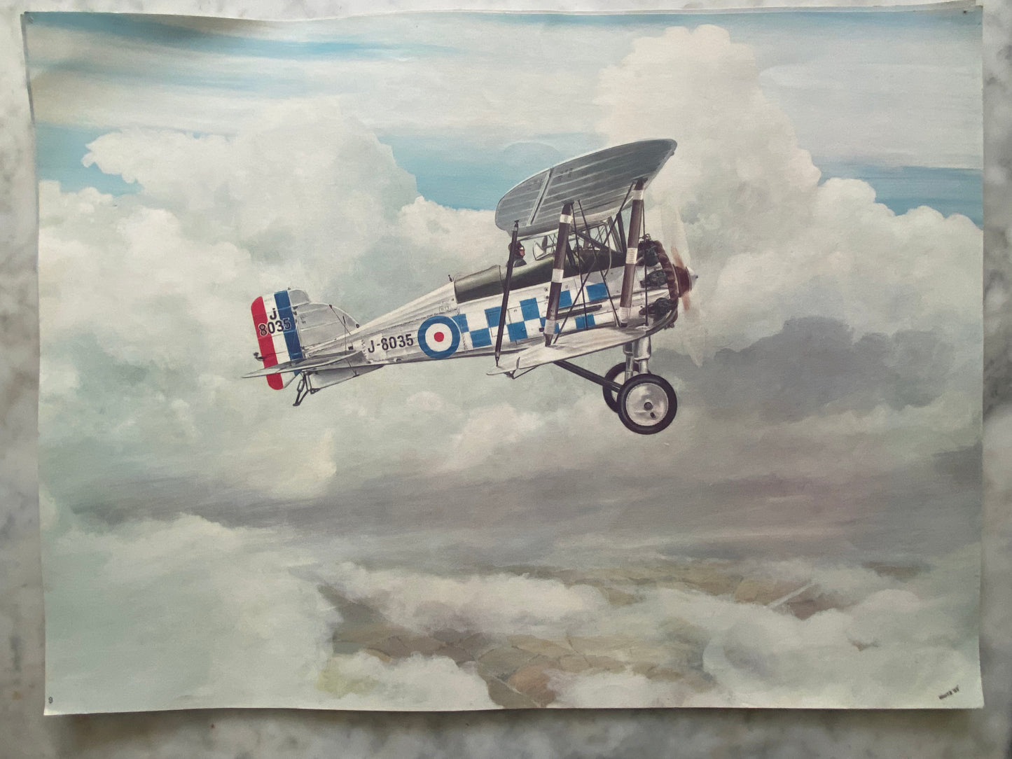 Alternate view of Vintage Aviation Art Print of Historical Biplane in Flight over Clouds (File: F10IMG_1698.JPG)