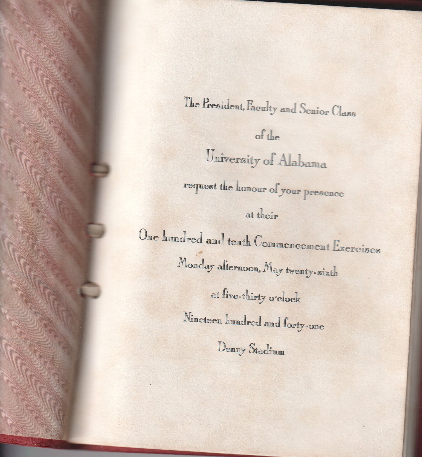 1941 University of Alabama Commencement Program • Denny Stadium • Pre-WWII Graduation Booklet