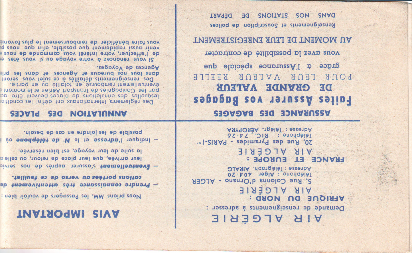 Vintage Air Algérie Passenger Airline Ticket – Dec 1952 Commercial Aviation Ephemera