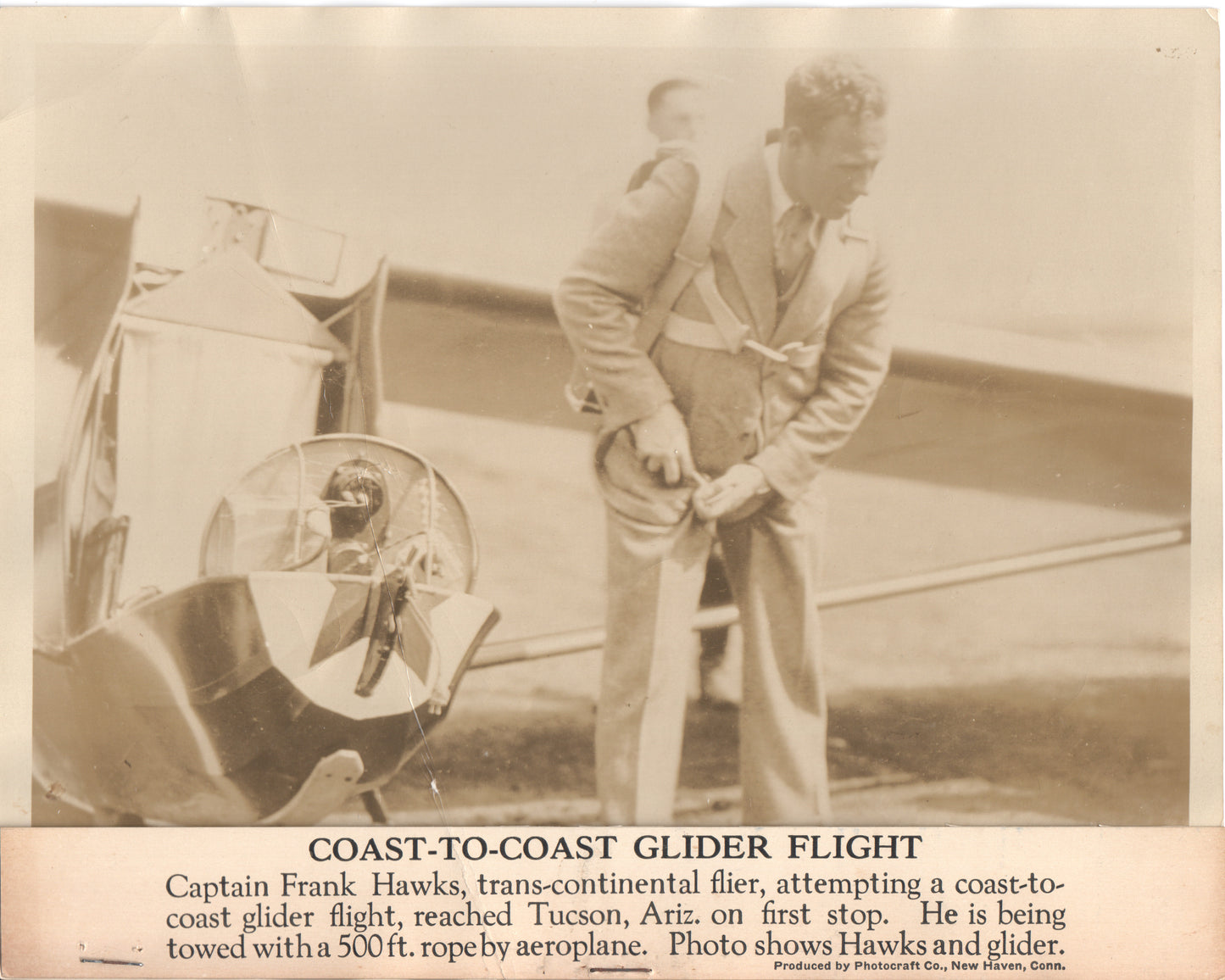Vintage photograph of Captain Frank Hawks preparing for a coast-to-coast glider flight. - Image: Folder19-14