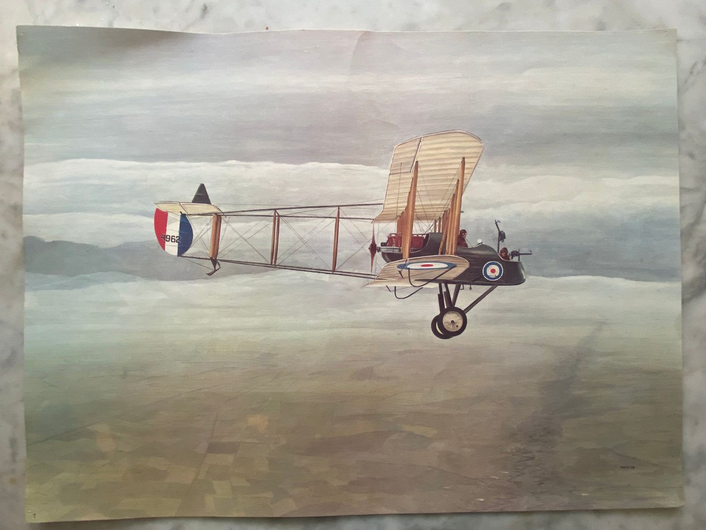 Alternate view of Vintage Aviation Art Print of Historical Biplane in Flight over Clouds (File: F10IMG_1706.JPG)