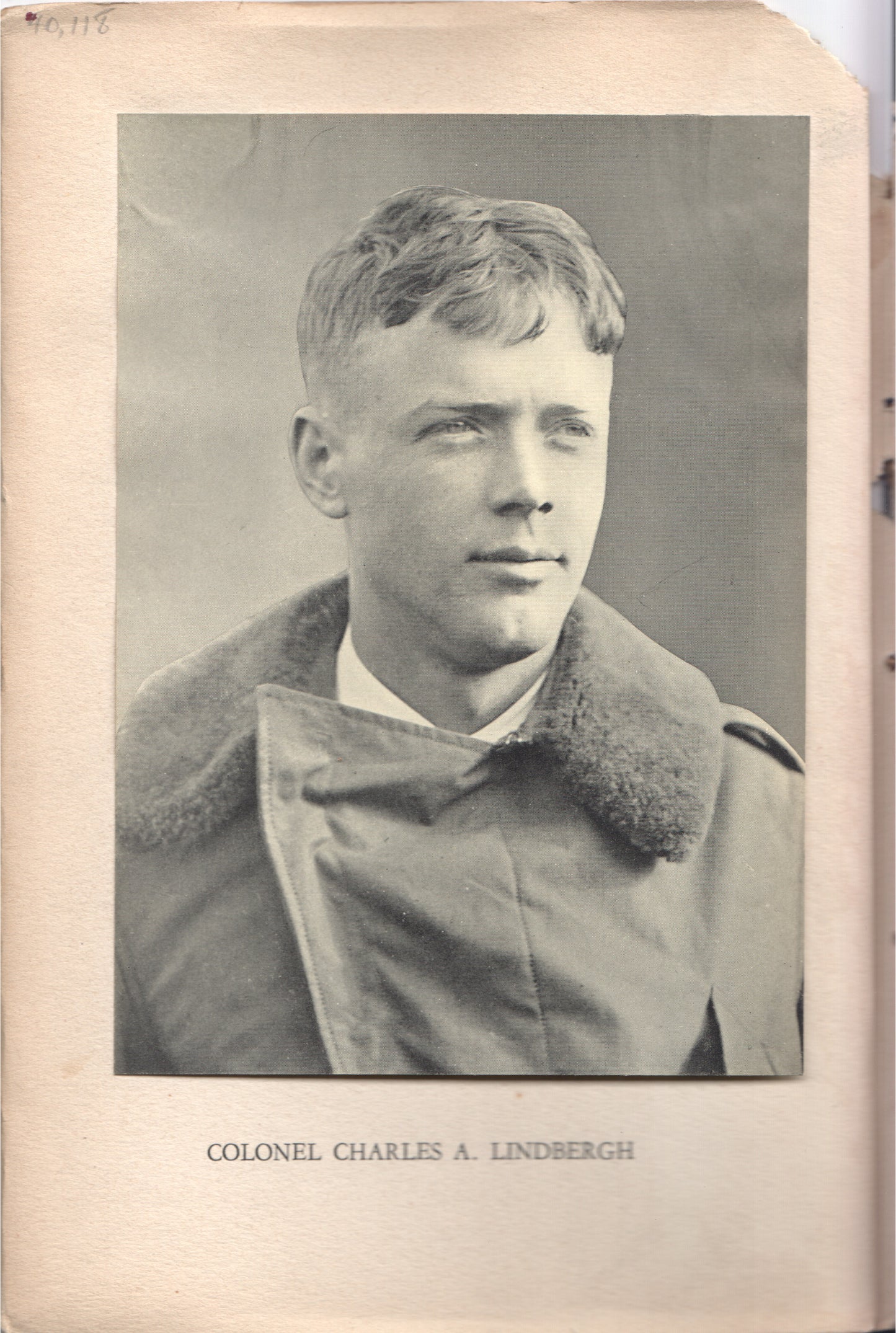 Vintage photograph of Colonel Charles A. Lindbergh in a flight jacket. (File: Folder6-10.jpg)