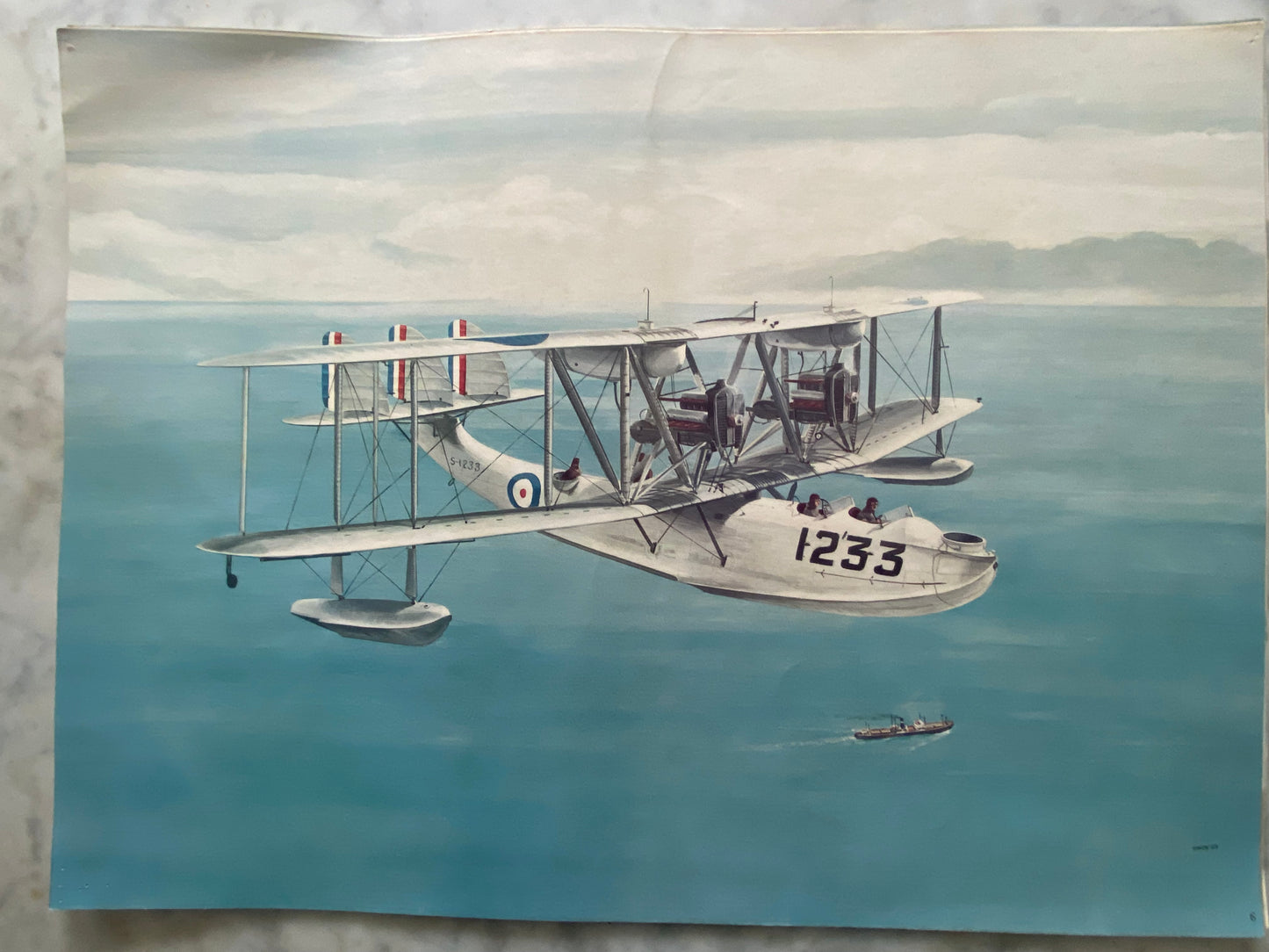 Alternate view of Vintage Aviation Art Print of Historical Biplane in Flight over Clouds (File: F10IMG_1701.JPG)