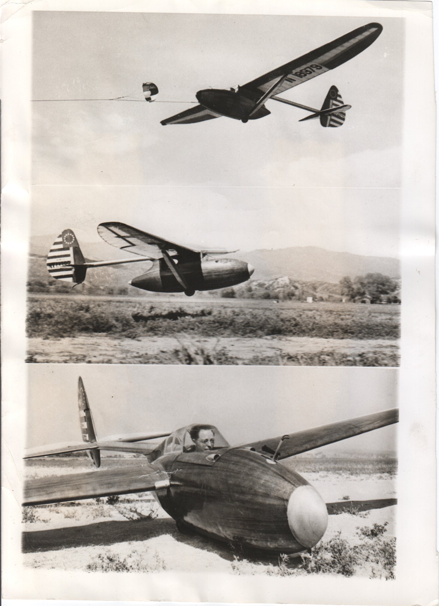Vintage black and white photographs of early gliders and a pilot. - Image: Folder7-5
