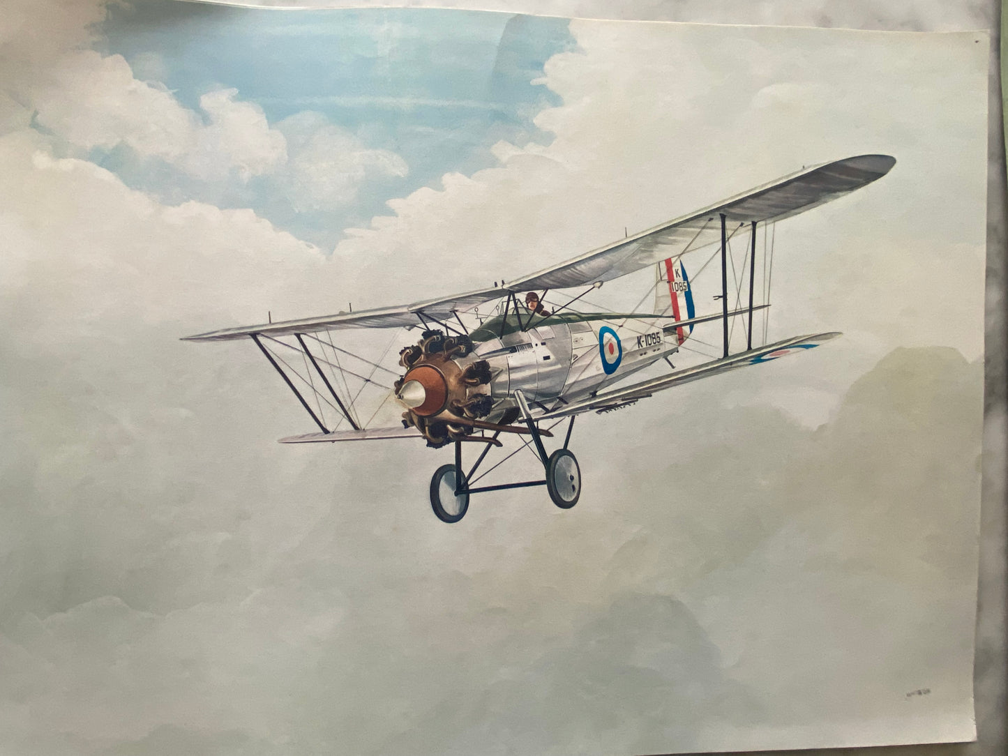Alternate view of Vintage Aviation Art Print of Historical Biplane in Flight over Clouds (File: F10IMG_1700.JPG)