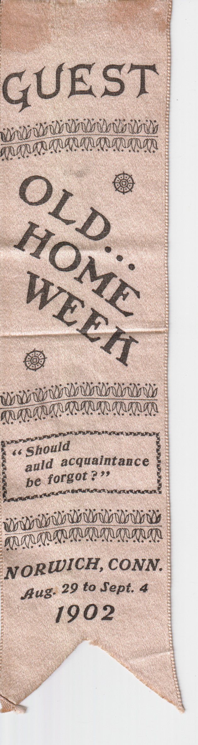 Vintage silk ribbon commemorating Old Home Week in Norwich, Connecticut, from 1902. - Image: 2025-04-12-0018