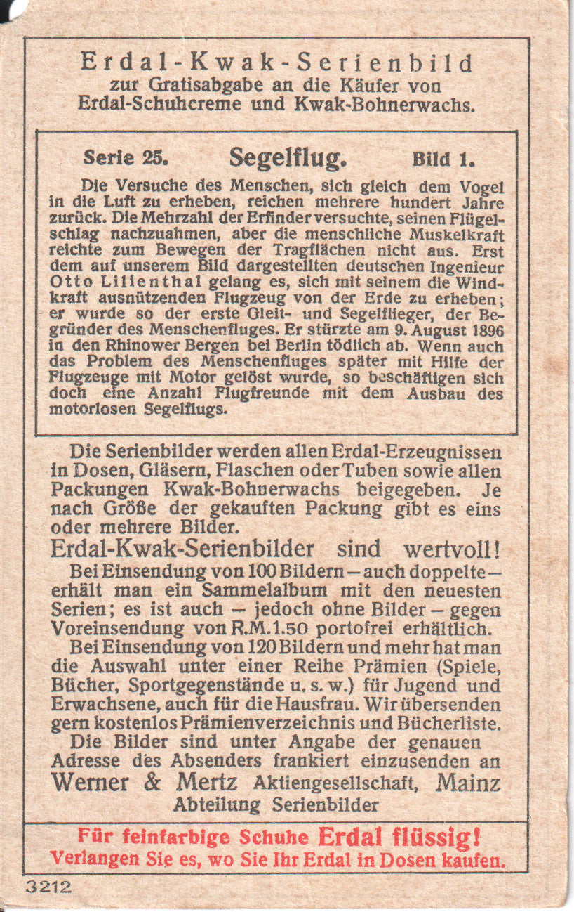 Vintage Erdal Kwak series card featuring gliding flight illustration - Image: 2025-04-18-0076