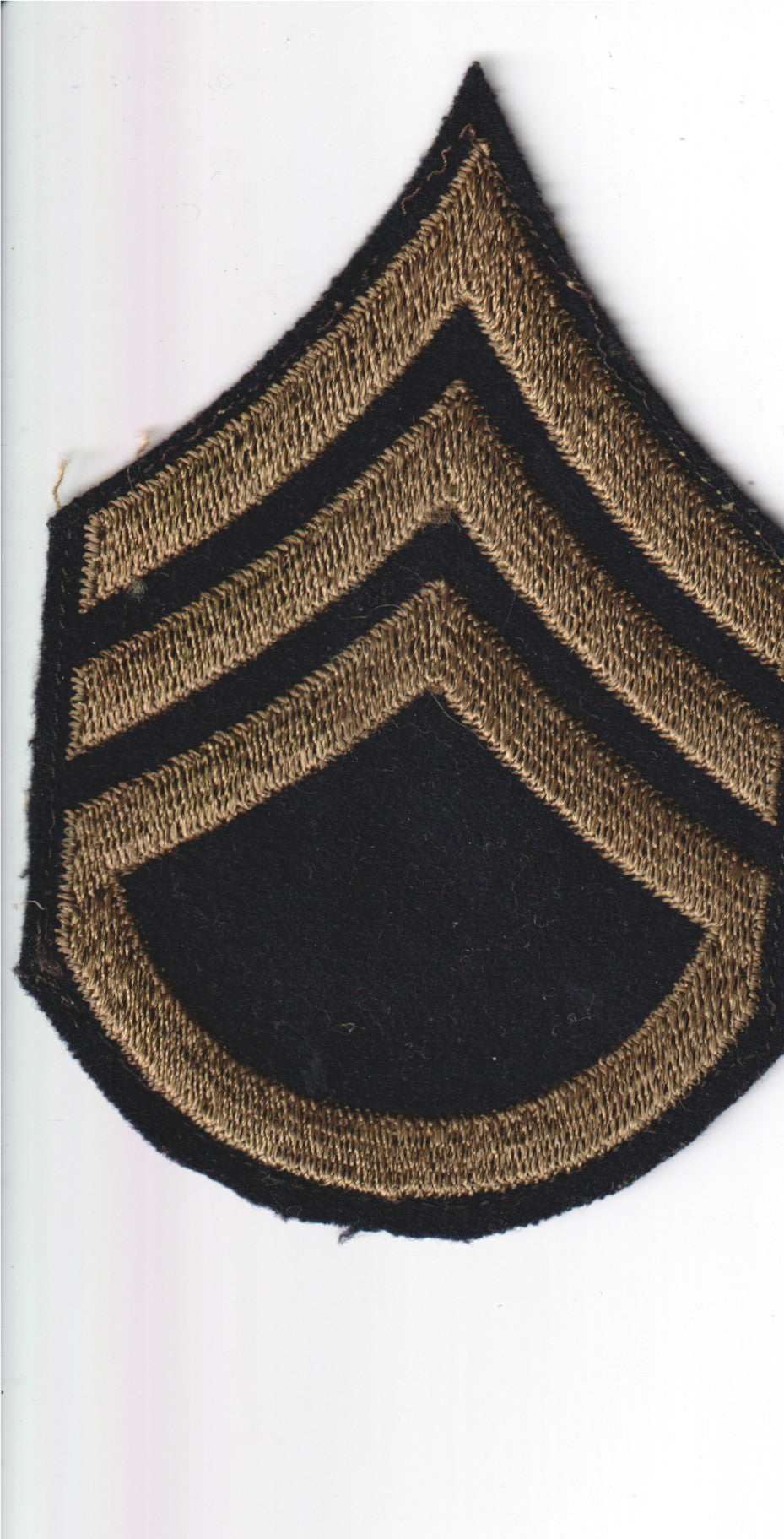 Vintage sergeant rank insignia patch in gold and black. - File: 2025-05-13-0015.jpg