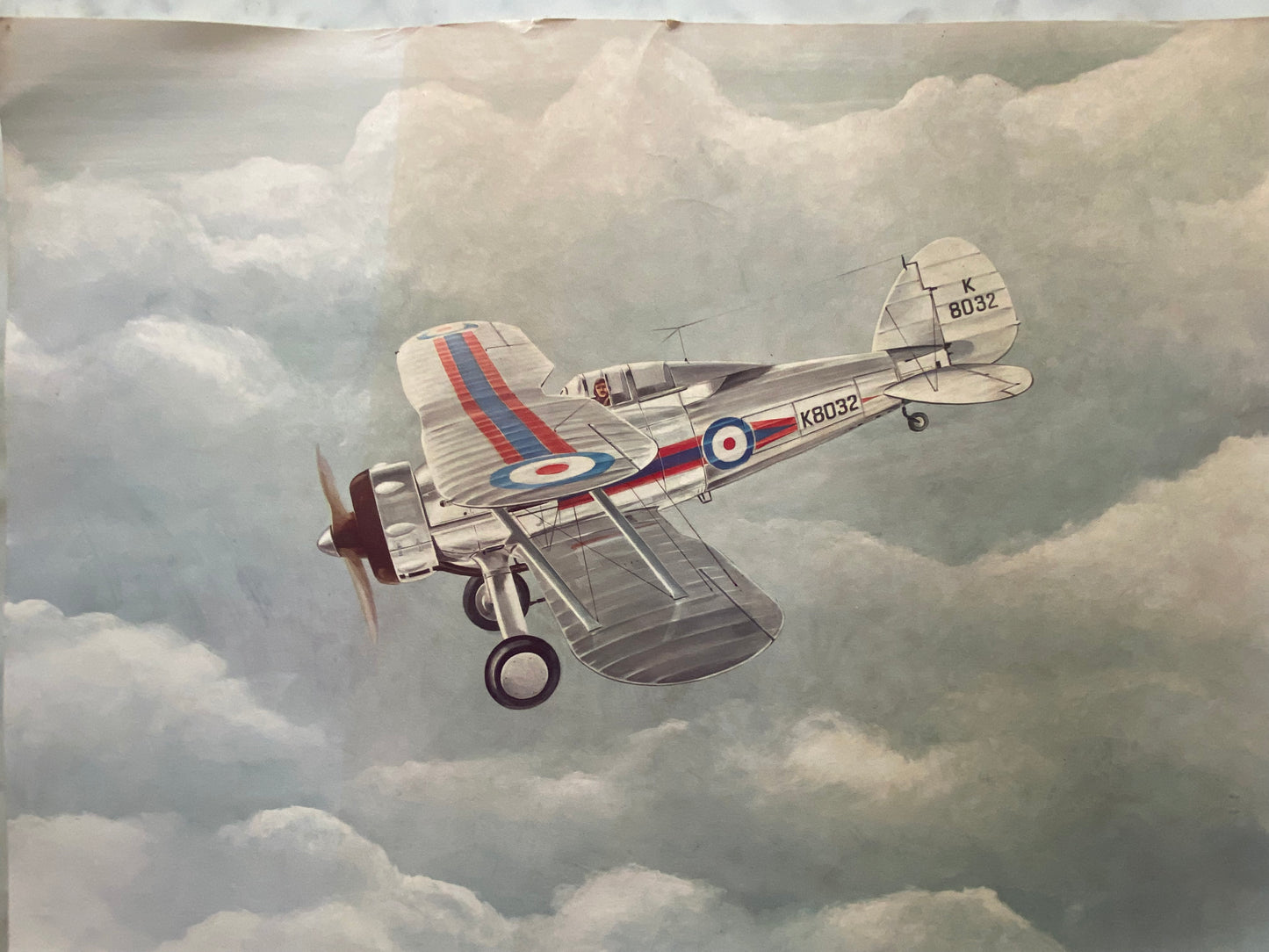 Alternate view of Vintage Aviation Art Print of Historical Biplane in Flight over Clouds (File: F10IMG_1696.JPG)
