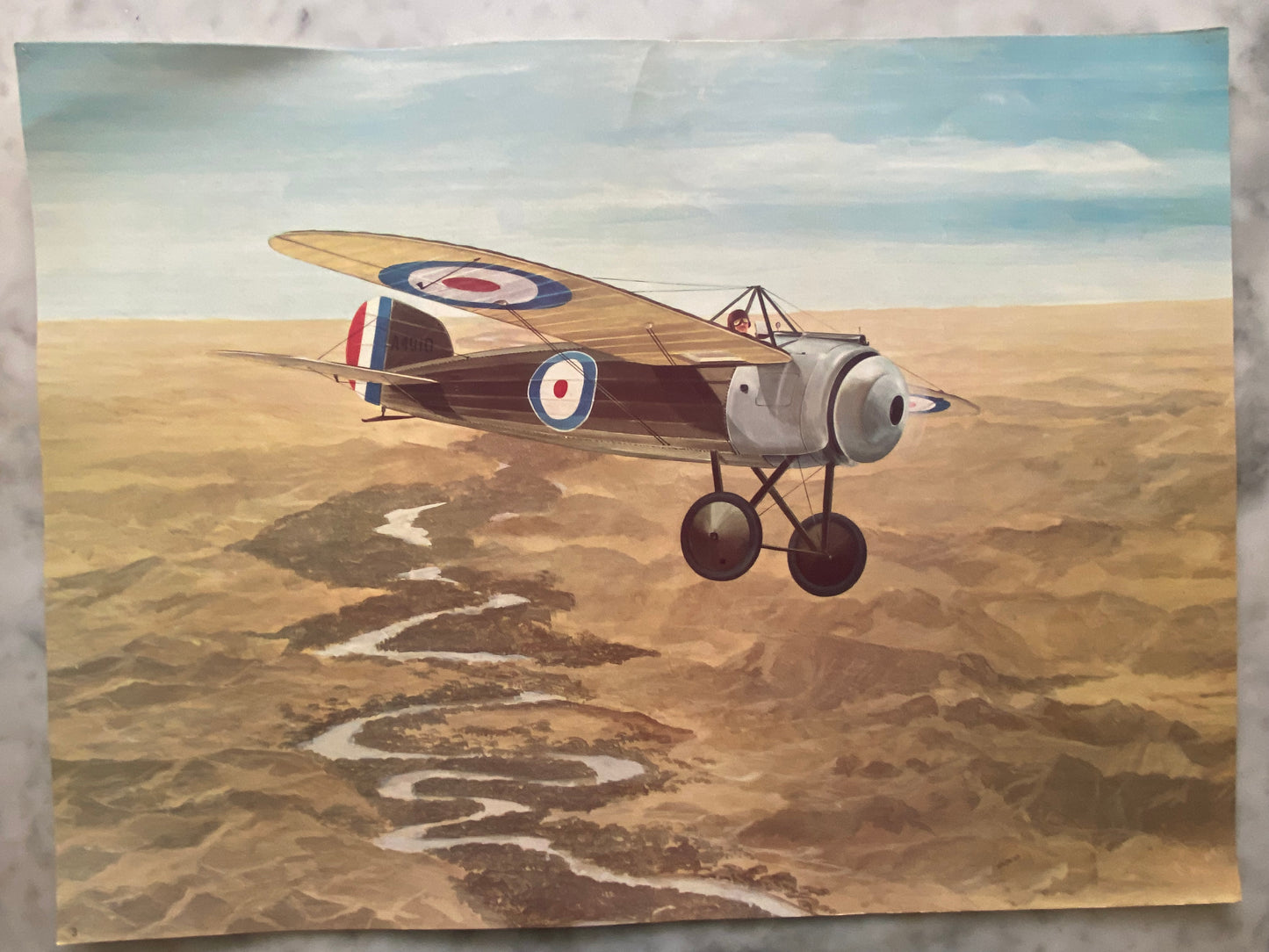 Alternate view of Vintage Aviation Art Print of Historical Biplane in Flight over Clouds (File: F10IMG_1704.JPG)
