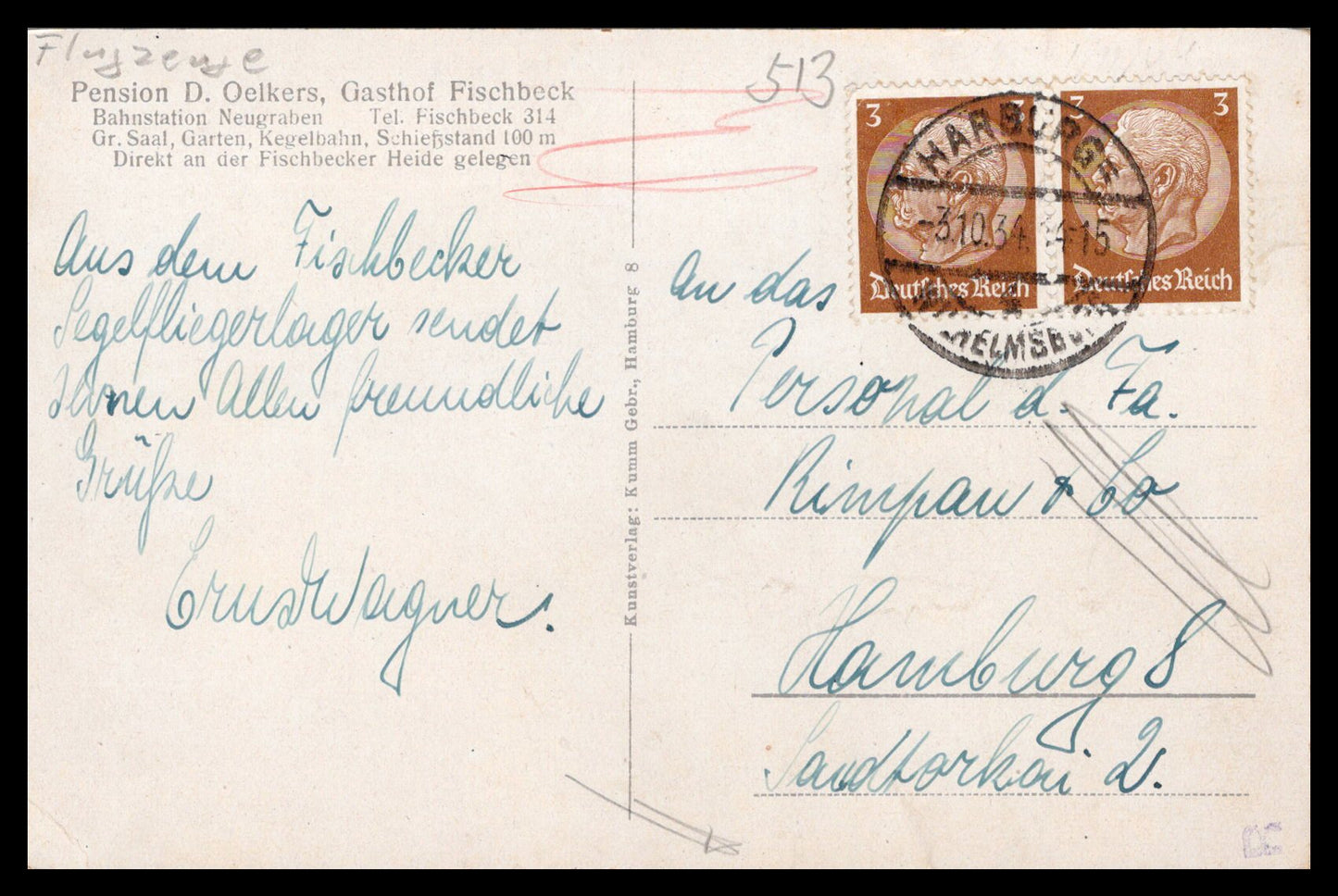 Glider Flight Postcard – Segelflug in der Fischbecker Heide (1934, Germany)