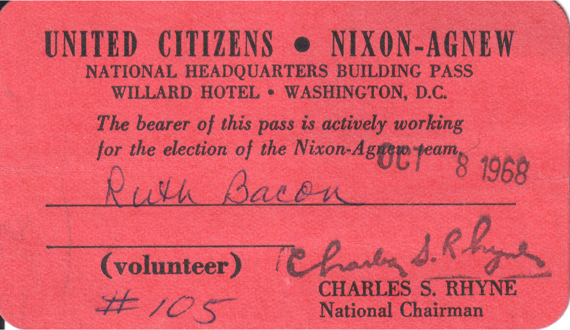 Vintage Nixon-Agnew campaign volunteer ID pass from 1968. - Image: 2025-04-18-0072