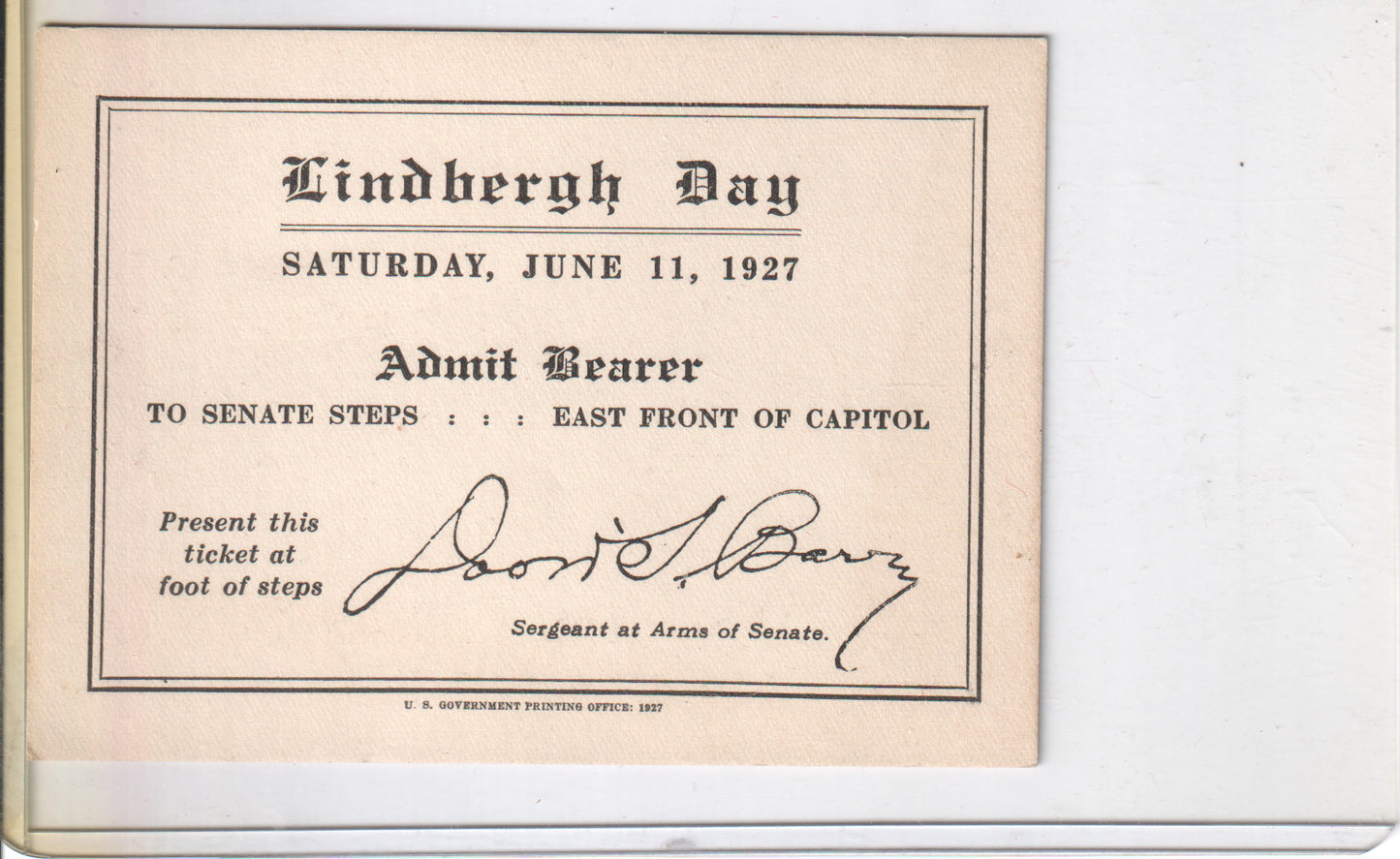Vintage 1927 admission ticket for Lindbergh Day event at the Capitol. - Image: 2025-04-18-0066