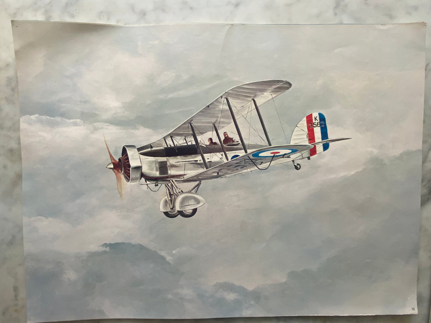 Alternate view of Vintage Aviation Art Print of Historical Biplane in Flight over Clouds (File: F10IMG_1697.JPG)