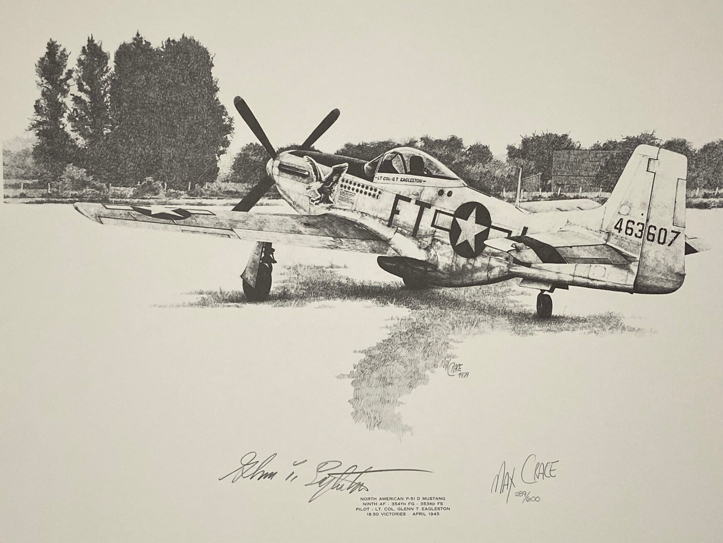 Black-and-white print of a P-51D Mustang aircraft by Max Crace (File: F3F3IMG_1651.JPG)