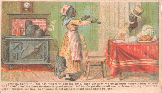 Vintage postcard featuring a domestic scene with a stove and characters. - Image: 2025-04-13-0036