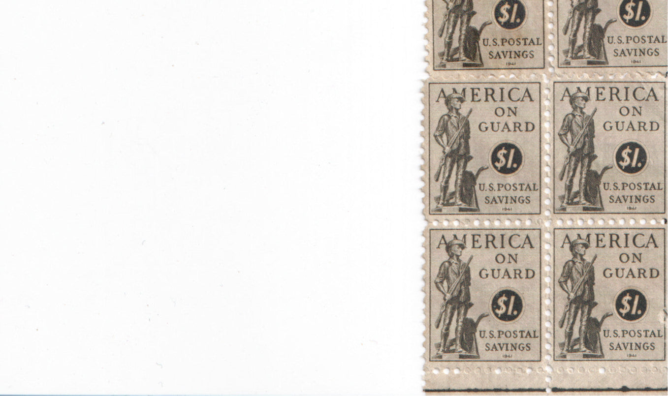 Vintage 1961 U.S. Postal Savings stamps block featuring "America on Guard" - Image: 2025-04-12-0001