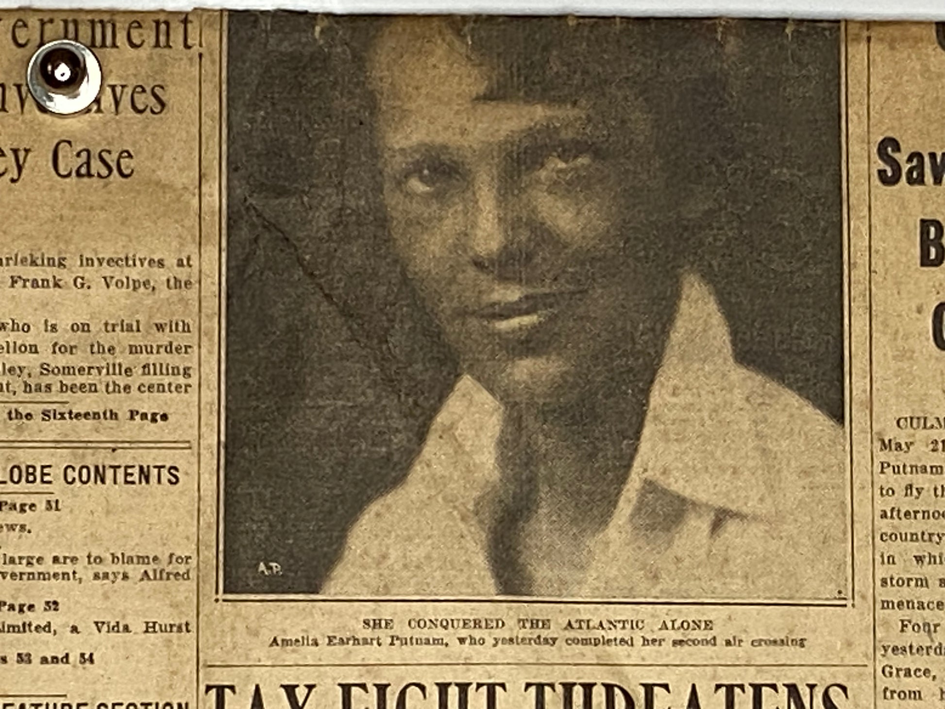 Alternate view of Historic Boston Sunday Globe from May 1932 Featuring Amelia Earhart's Daring Ocean Flight (File: F11F11IMG_1714.JPG)