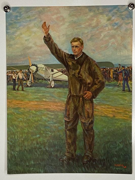 Vintage art print of an aviator gesturing with an airplane in the background (File: F11F11IMG_1711.JPG)