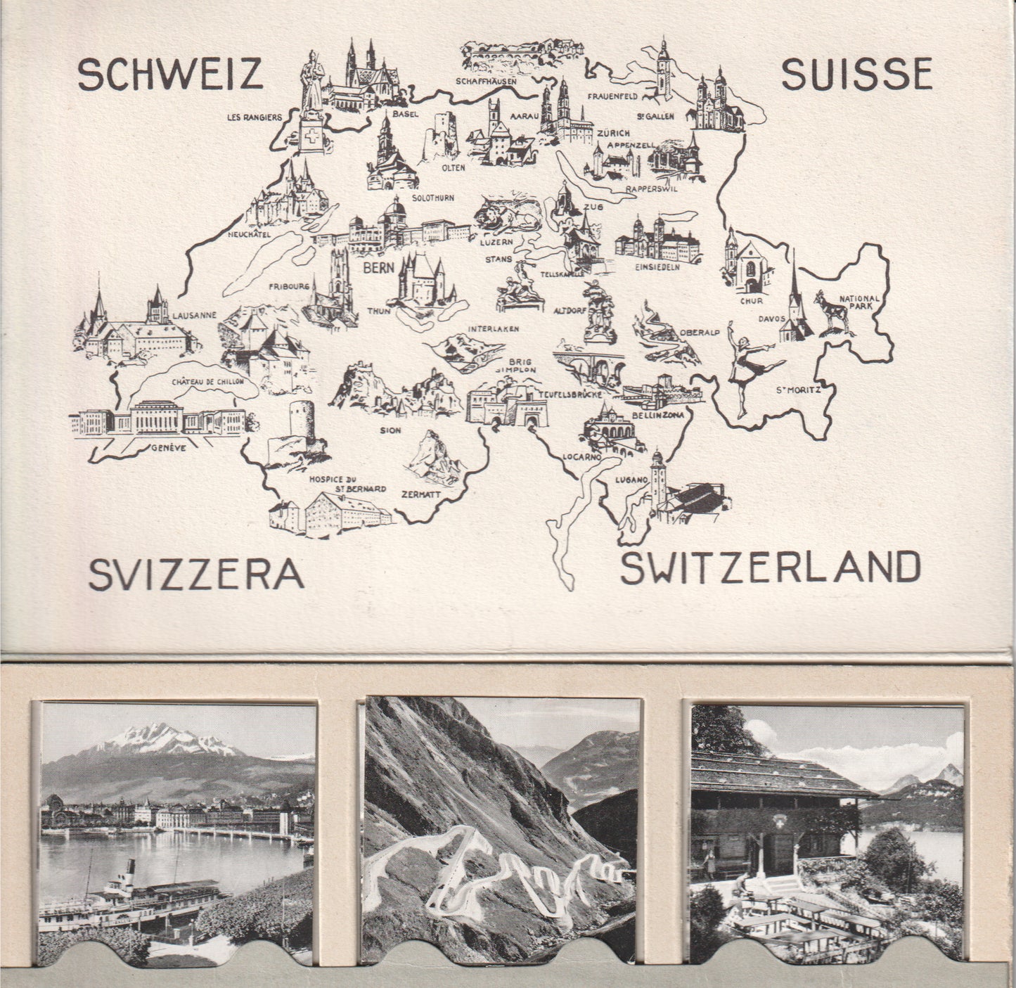 Vintage 1950s Swiss Minimago No. 2 – G. Jaeger Genève | 24 Mini Photos + Map of Switzerland
