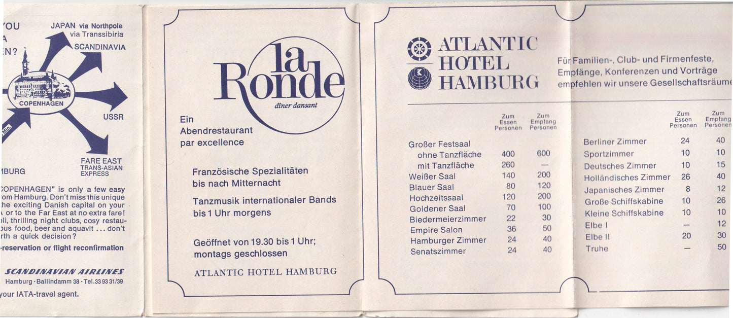 1950s Atlantic Hotel Hamburg Ephemera – Room Card, Hotel Guide & Map – Kempinski Germany