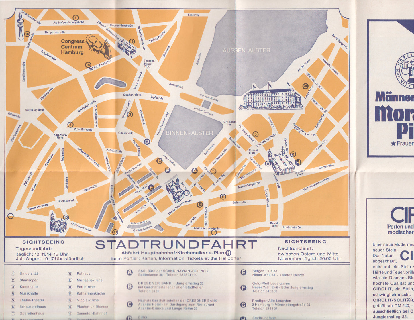 1950s Atlantic Hotel Hamburg Ephemera – Room Card, Hotel Guide & Map – Kempinski Germany
