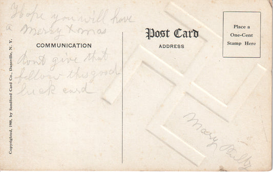 1908 Swastika Good Luck Postcard – Pre-Nazi Symbol – Embossed Sandford Card Co.