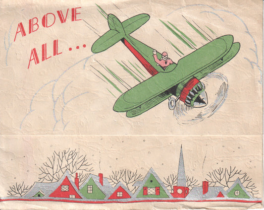 Vintage Aviation Christmas Card – Early Flight Holiday Greeting with Aircraft Illustration