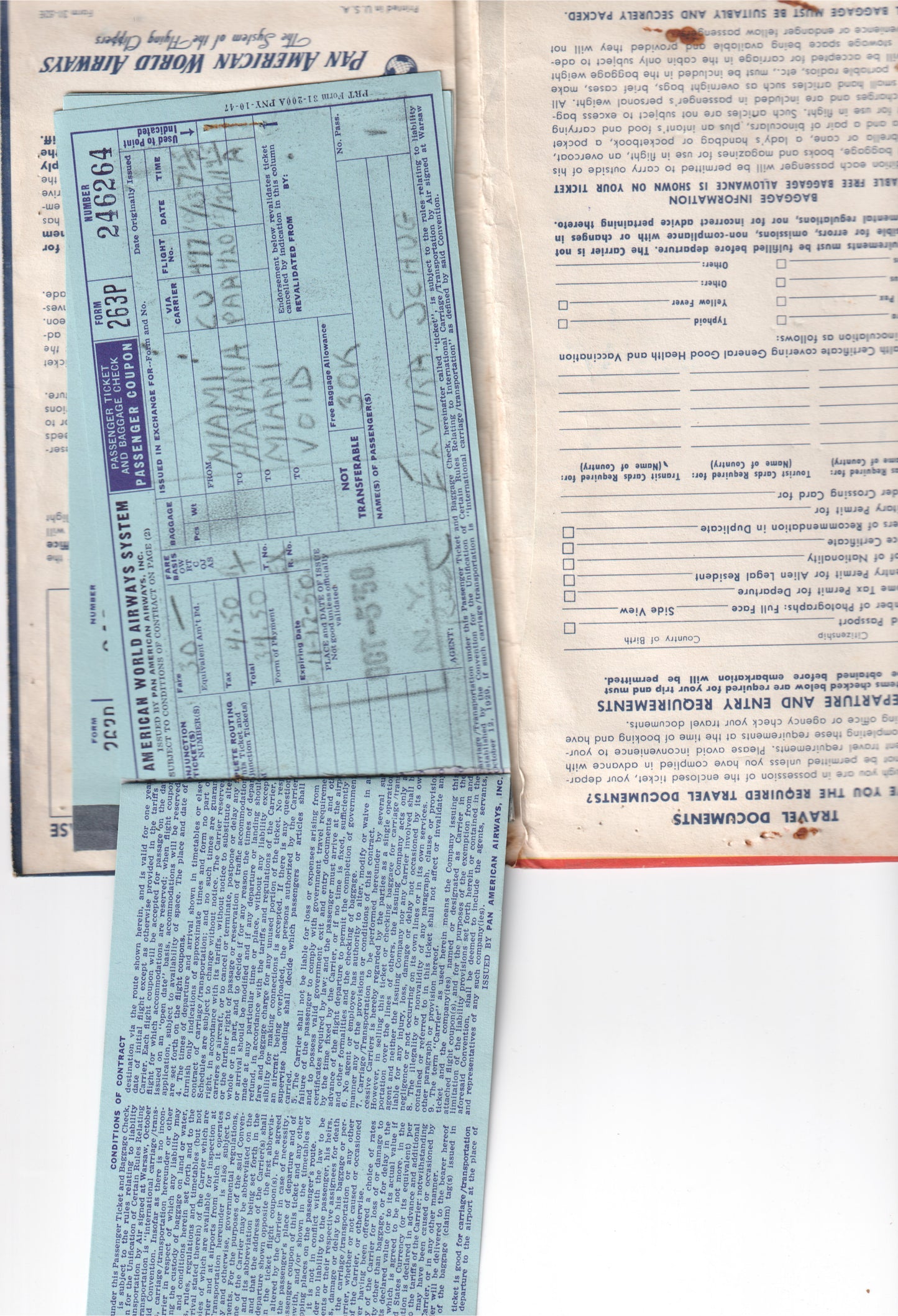 1950 American Airlines Ticket – Miami to Havana – Elvira Schug