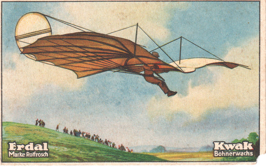 1930s Erdal-Kwak Trading Card – Otto Lilienthal Glider Flight – Segelflug Series 25, Card 1 (German Advertising Ephemera)