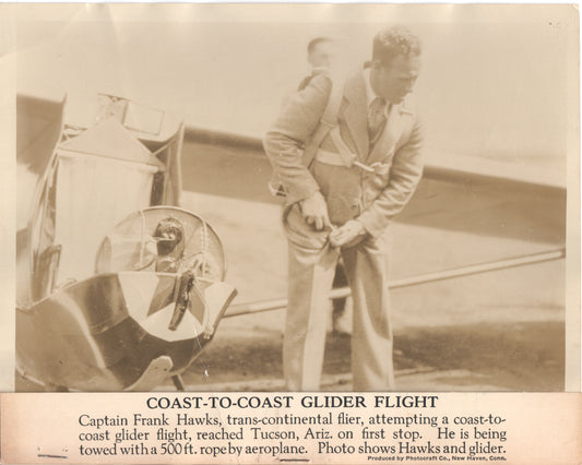 Vintage photograph of Captain Frank Hawks preparing for a coast-to-coast glider flight. - Image: Folder19-14