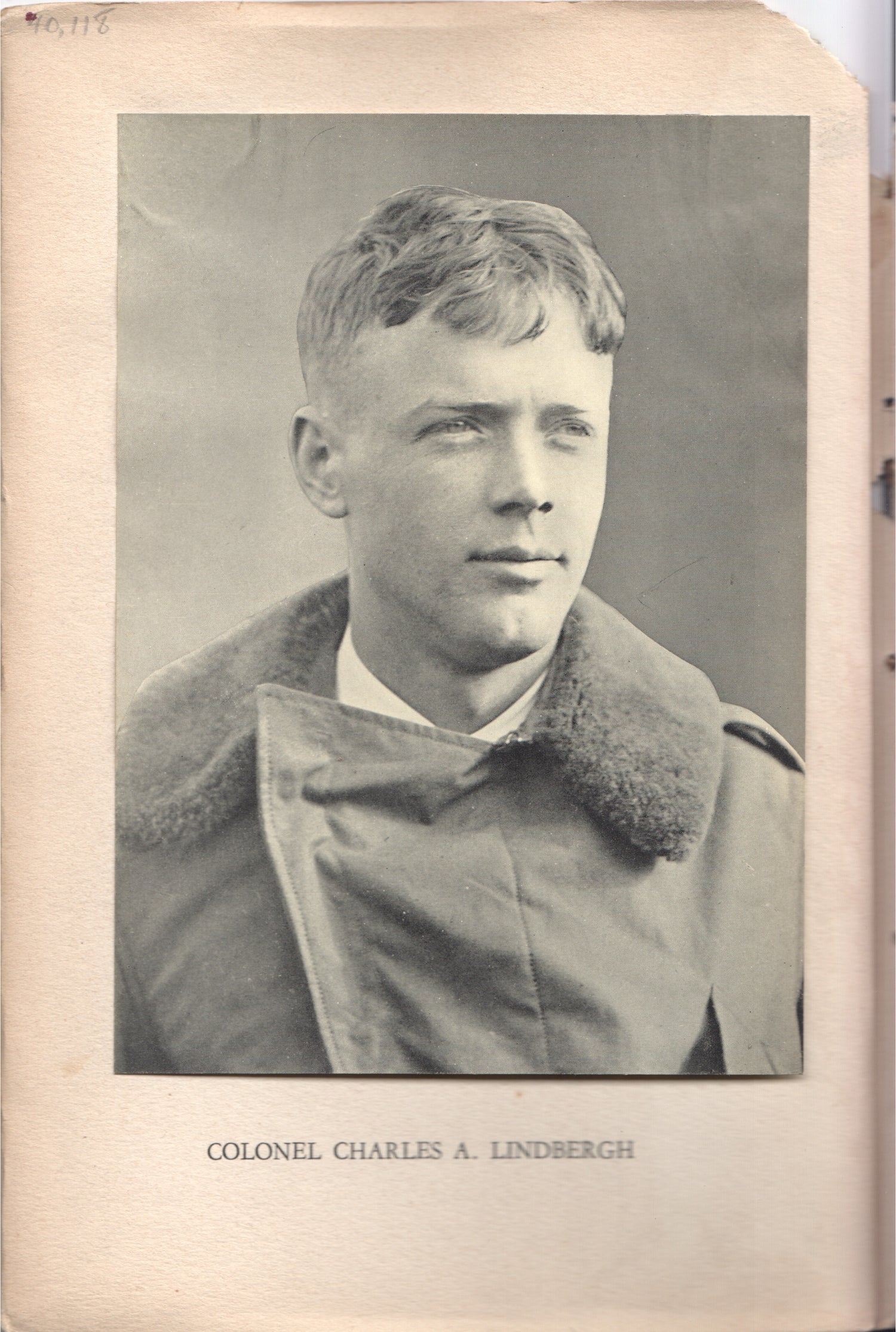 Vintage photograph of Colonel Charles A. Lindbergh in a flight jacket. (File: Folder6-10.jpg)
