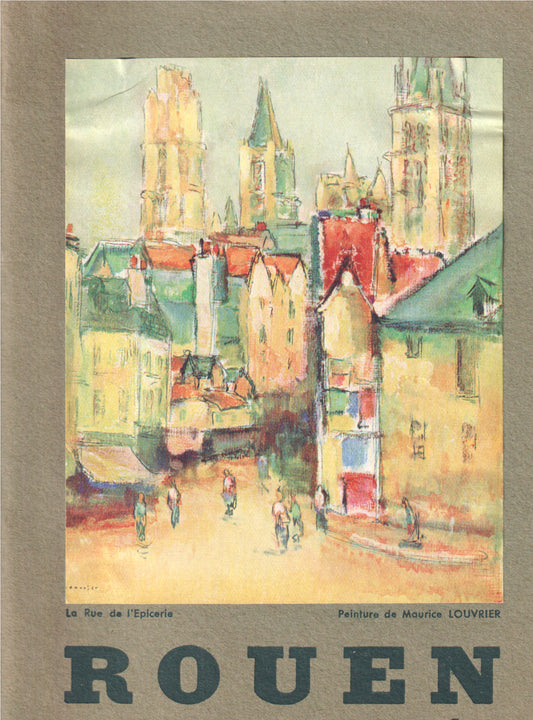 A vintage watercolor print depicting a street scene in Rouen, France. - Image: 2025-04-13-0006