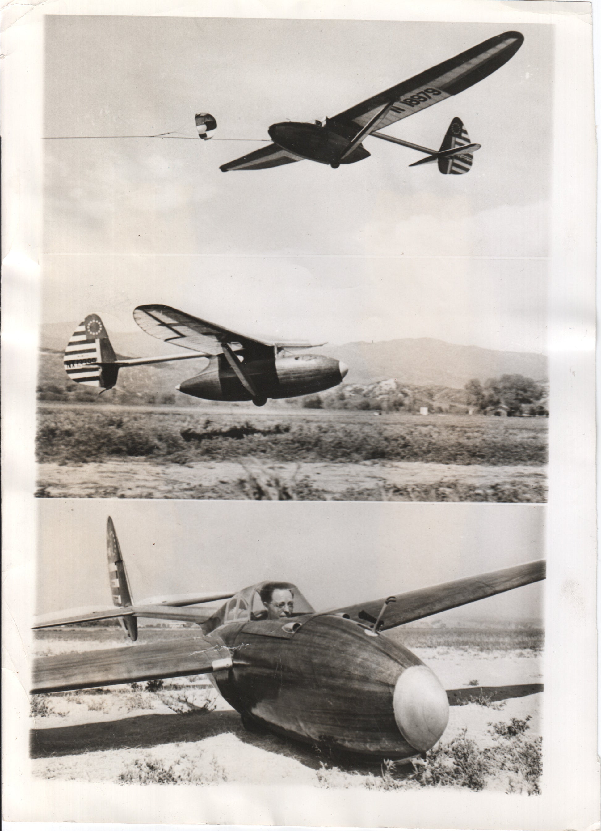 Vintage black and white photographs of early gliders and a pilot. - Image: Folder7-5