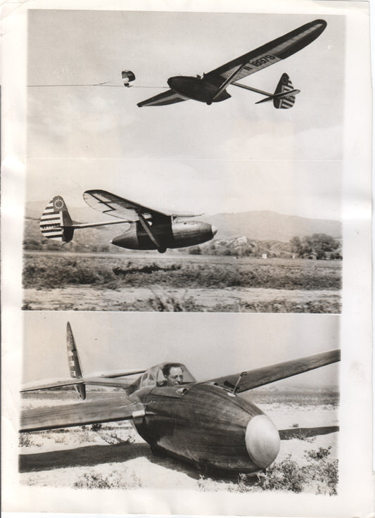 Vintage black and white photographs of early gliders and a pilot. - Image: Folder7-5
