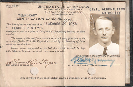 A vintage 1938 temporary identification card from the Civil Aeronautics Authority. - Image: 2025-04-18-0078