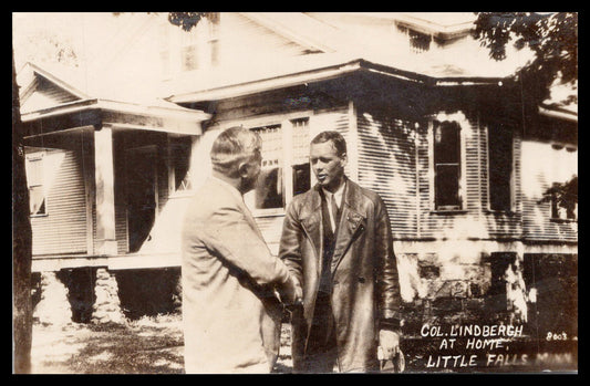 Vintage postcard of Colonel Lindbergh at home in Little Falls, Minnesota. - Image: MA-PC_0045
