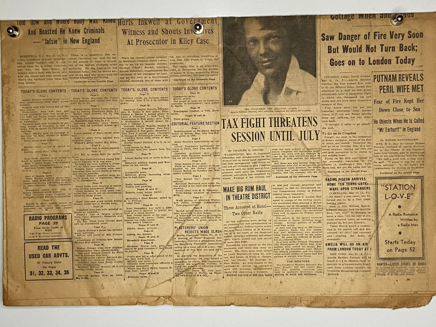 Alternate view of Historic Boston Sunday Globe from May 1932 Featuring Amelia Earhart's Daring Ocean Flight (File: F11F11IMG_1713.JPG)