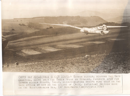 A WWII German glider flying above the Rhoen Hills, captured in a vintage photograph. - Image: Folder20-11