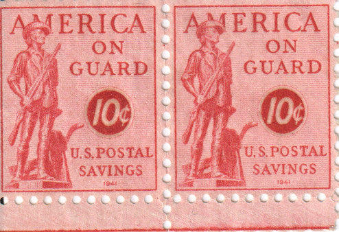 A pair of 1941 U.S. Postal Savings stamps featuring a soldier. - Image: 2025-04-12-0002
