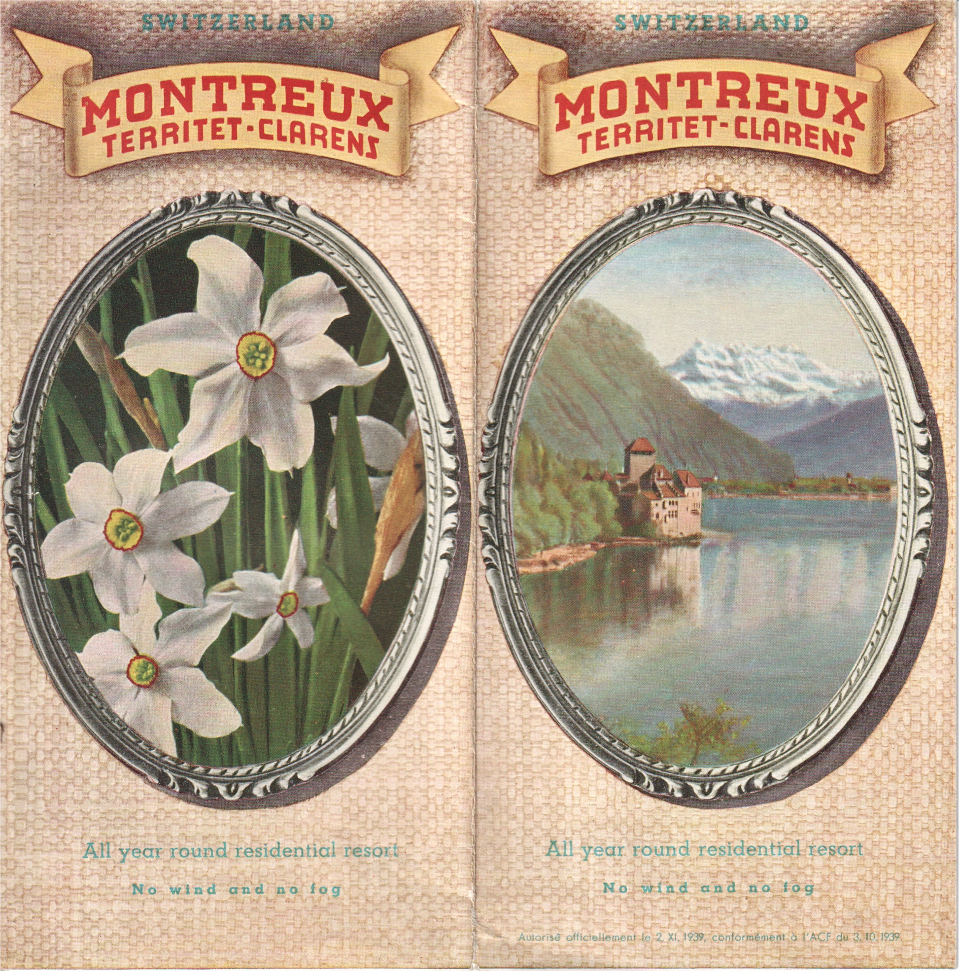 Vintage travel brochure featuring flowers and scenic lake views from Montreux, Switzerland. - Image: 2025-04-13-0001