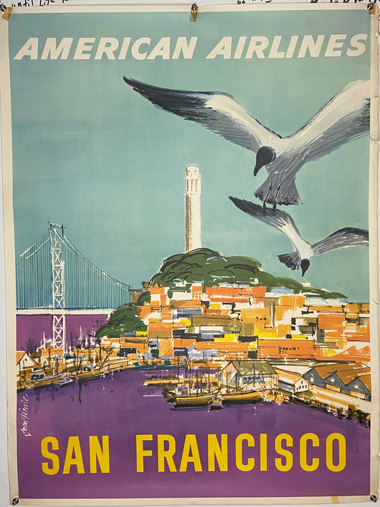 Vintage American Airlines travel poster featuring San Francisco skyline (File: IMG_1681.JPG)