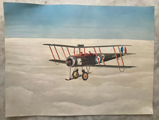 Vintage illustration of a biplane flying over clouds (File: F10IMG_1705.JPG)