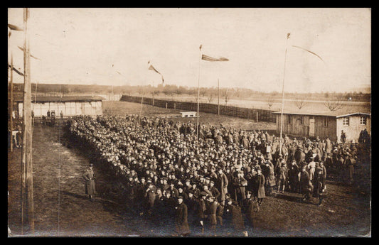 Black and white photograph of a large gathering of soldiers in a field. - Image: MA-PC_0029