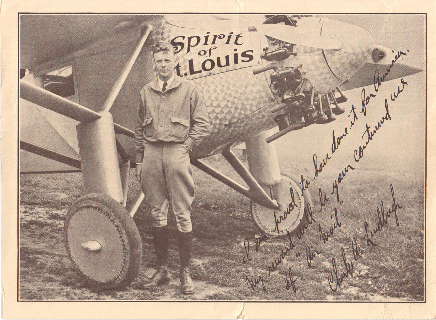 Charles Lindbergh stands next to the "Spirit of St. Louis" in a vintage photograph. - Image: Folder6-8