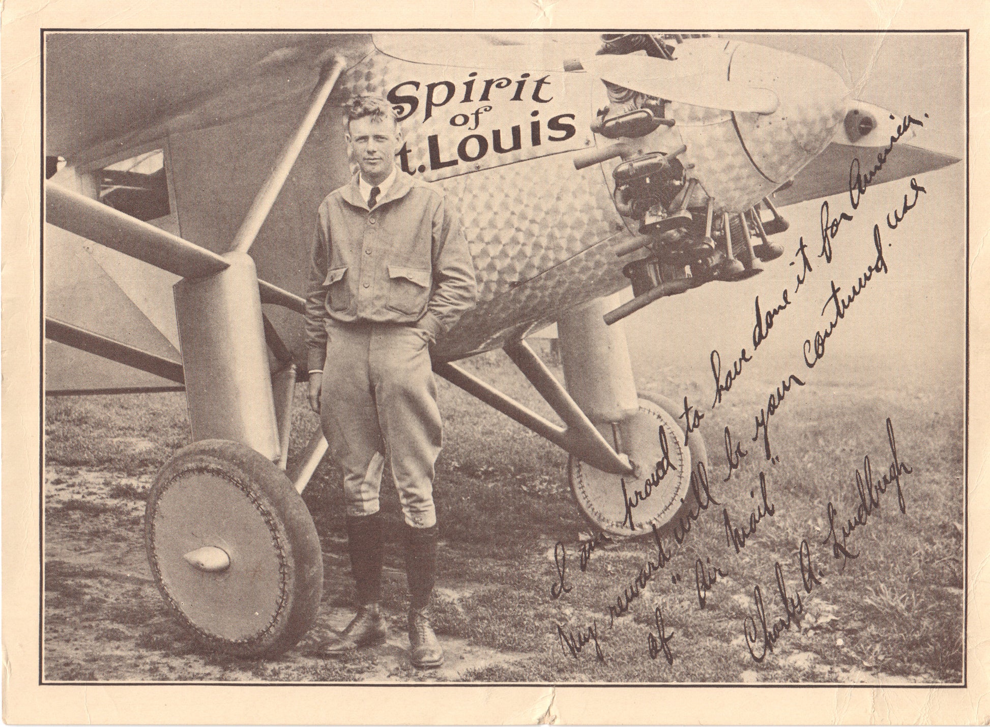 Charles Lindbergh stands next to the "Spirit of St. Louis" in a vintage photograph. - Image: Folder6-8