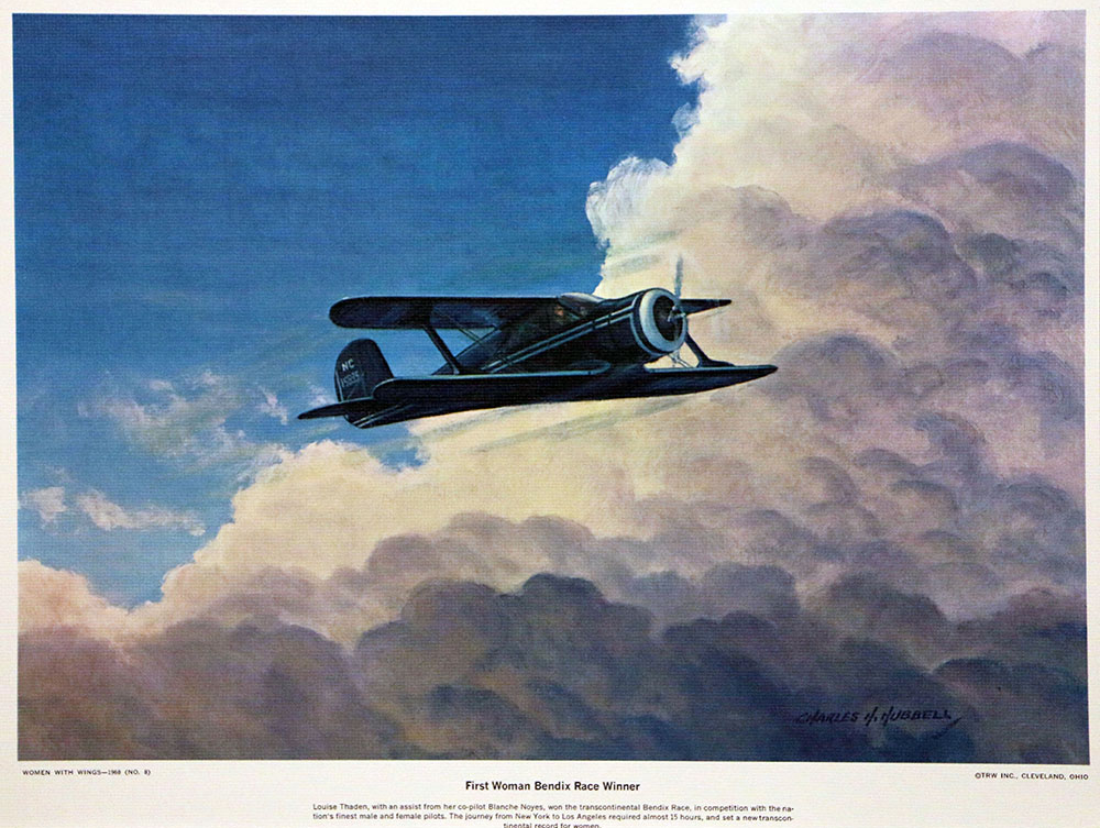 A collection of 12 aviation prints titled "America's Women With Wings" by Charles H. Hubbell, showcasing famous feminine daredevils of the past who were known for flying in the sky.
