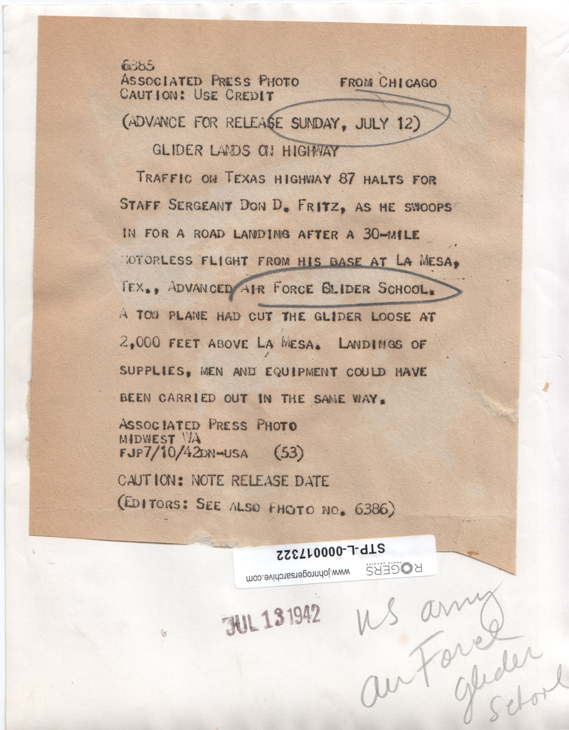 Alternate view of Vintage Black and White Photograph of Plane Landing on Rural Road, Mid-20th Century - Image: Folder17-8