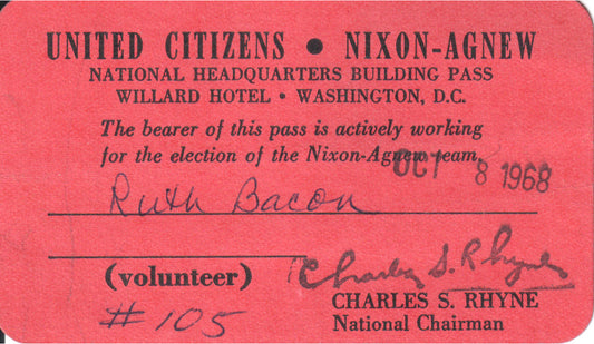 Vintage Nixon-Agnew campaign volunteer ID pass from 1968. - Image: 2025-04-18-0072